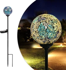 Solar Garden Lights Outdoor Decorative - Solar Gazing Ball Mosaic Garden Stakes