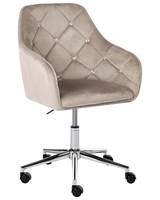 Schreibtischstuhl Samt Beige Gepolstert Drehbar HöHenverstellbar Rollbar Mit Kri