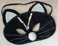 Black Velvet Cat Masquerade Mask Velvet Silver Sequin Halloween Costume Cosplay 