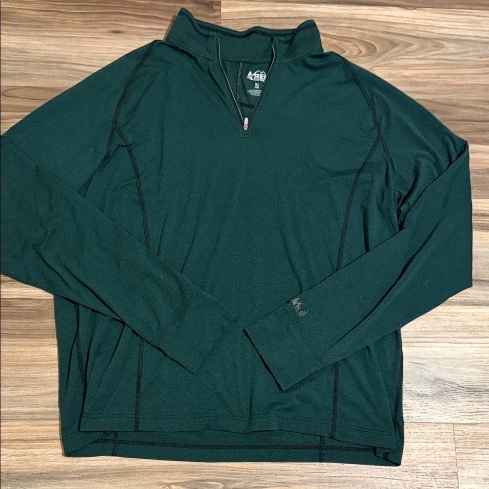 REI Co Op Mens XL Green 1/4 Zip Pullover Long Sleeve Performance Shirt Hiking