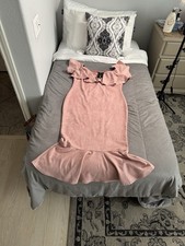 NWT Fashion Nova Midi Dress Faux Suede Bodycon Ruffle Off Shoulder Blush Pink 3X