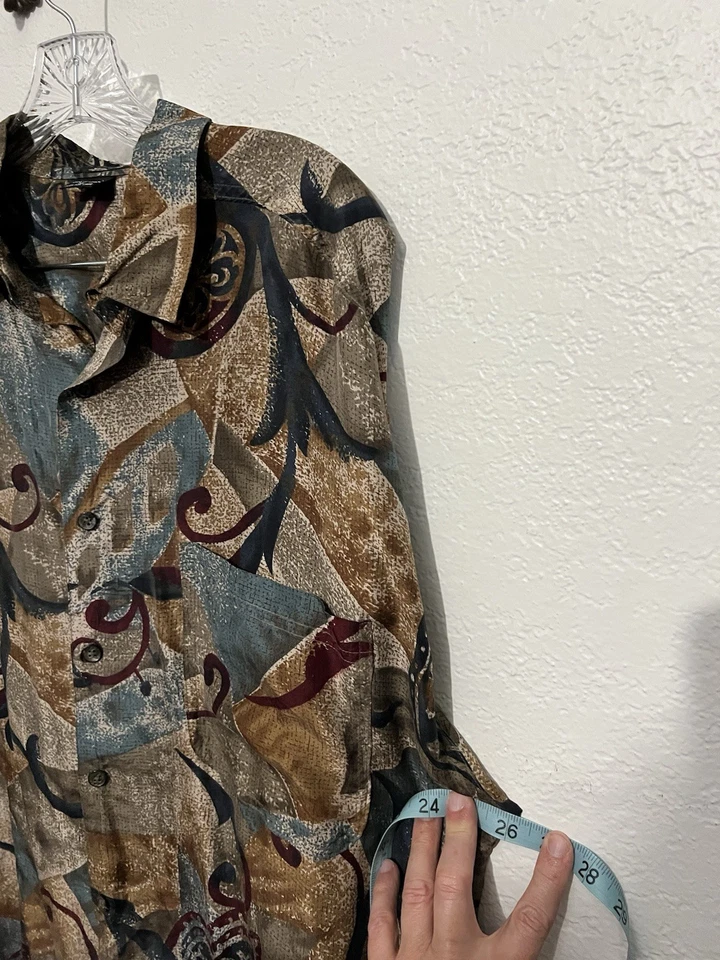Vtg 80s Structure Long Sleeve Iconic Fall Colors Silk Shirt XL - Image 4 of 4
