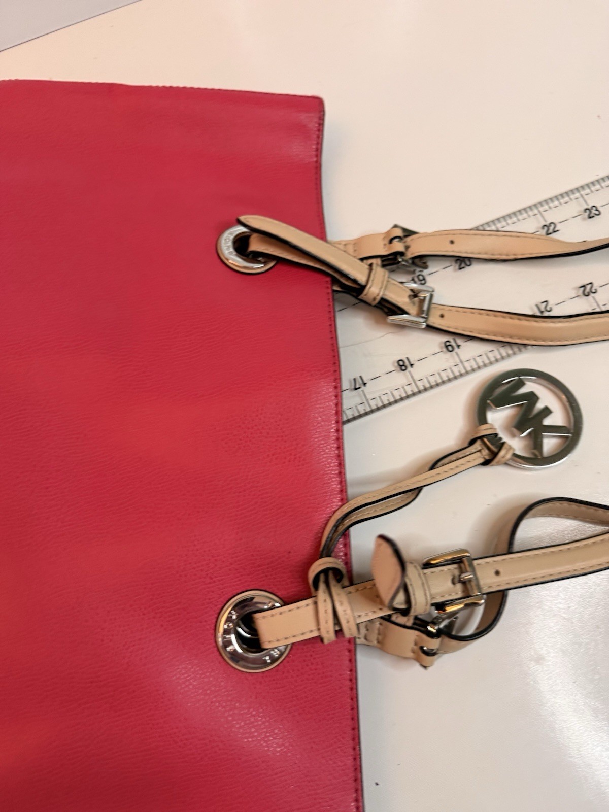 Michael Kors Pink Tote Bag Leather MK Logo Shoulder Purse Large