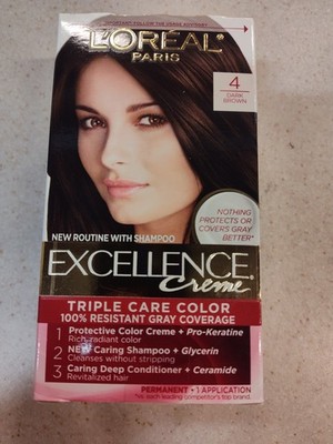 L'Oreal Paris Excellence Triple Protection Permanent Hair Color - 4 Dark Brown -