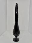 Vintage MCM Fenton Glass Ebony Black Thumbprint Swung Vase 18.5” Amazing Mouth