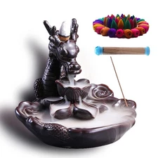 Dragon Incense Waterfall Burner Ceramic Backflow Incense Holder Set with Ince...