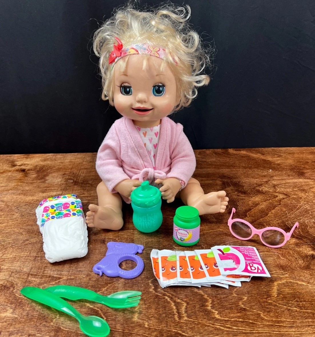 Vintage 2007 Baby Alive Interactive Doll w Food Diaper Glasses Tested Works