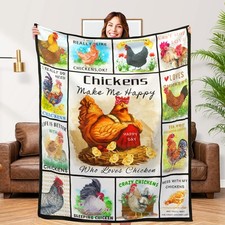Cute Chicken Blanket, Soft Fuzzy Flannel Plush Chicken Gifts Throw Blanket fo...