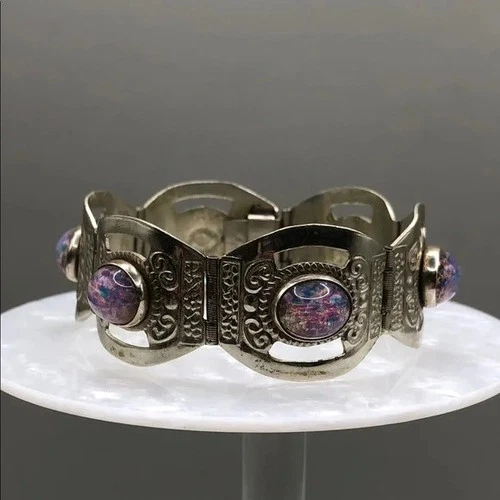 Vintage Mexico Opal Like Statement Style Costume Bracelet Faux Fine Jewelry.
