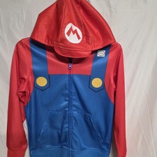 Super Mario Bros Kids Youths Costume Fleece Sweater Hoodie Zip Up Jacket Size M