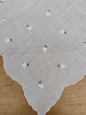 Vgt White Cotton Batiste Embroidered Randon Lily-of-the-Valley Hankie...