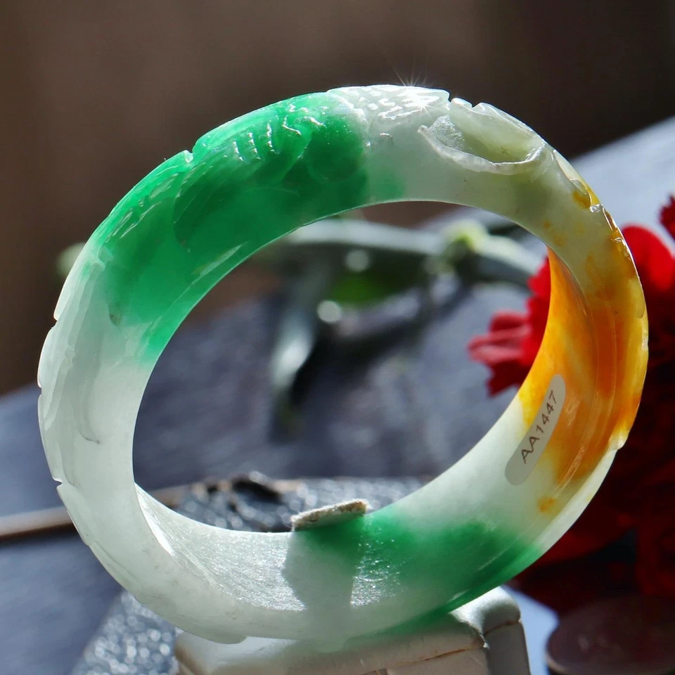 Brazalete brazalete jadeíta natural multicolor 59mm tallado a mano 82,6gr Foto 3 de 4