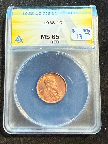 1938 LINCOLN WHEAT CENT ANACS MS 65 RED 187