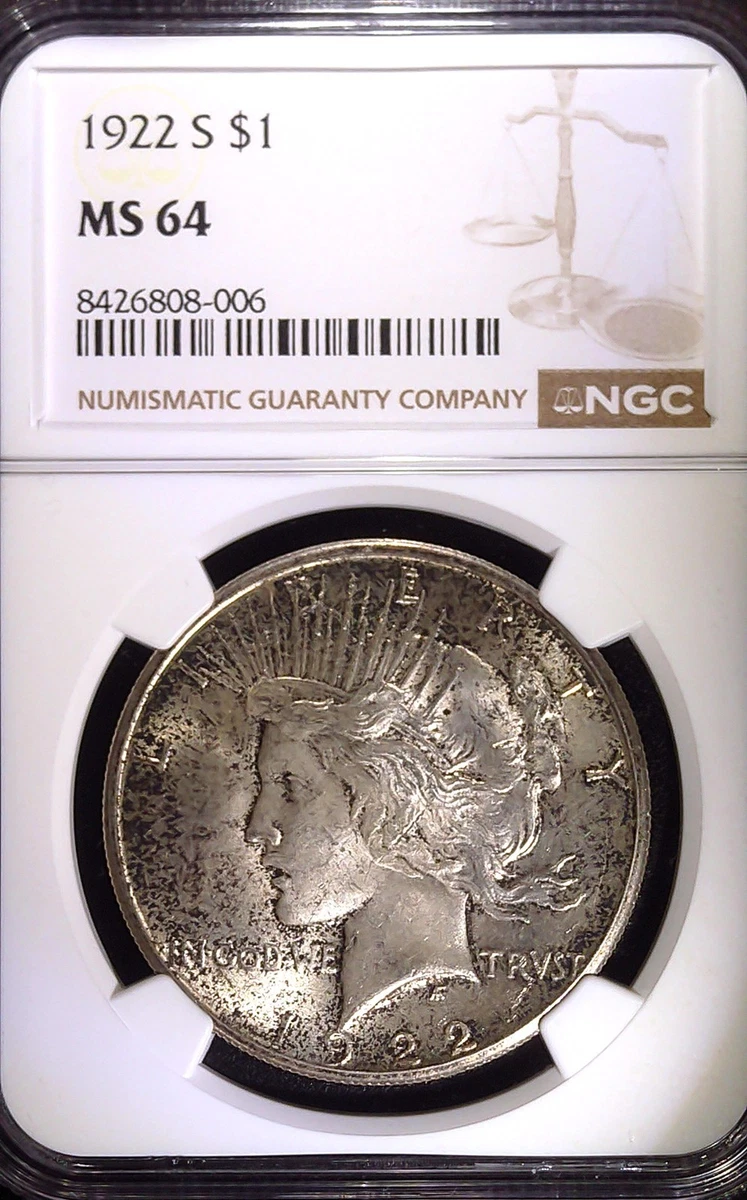 Silver MS 64 Graded 1922 Year Peace Dollars (1921-1935) for sale