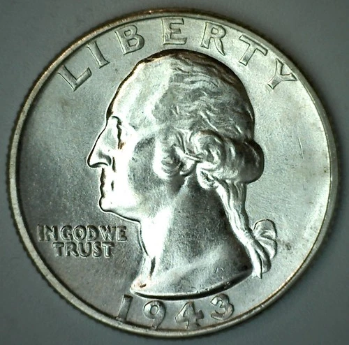 1943 Washington Silver Quarter Uncirculated 25c US BU Coin from Old Collection