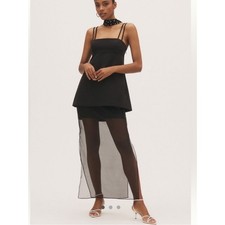 BHLDN Dress Anna Sleeveless Mixed Media Satin Sheer Crepe in Black
