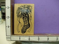 PSX RUBBER STAMP Stocking Christmas Holly Ribbon Mistletoe G1557 29J
