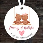 Teddy Bear Couple Swing Romantic Cute Gift Round Personalised Hanging Ornament