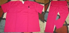 2 pc Scrub Set 1 Pocket Top Drawstring Waist 3 Pockets Cargo Pant Fuschia Sz XL