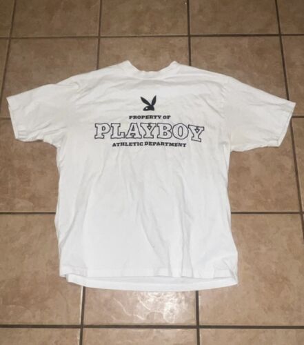 Playboy Mens White T Shirt Size M Black Embroidered Design In Front