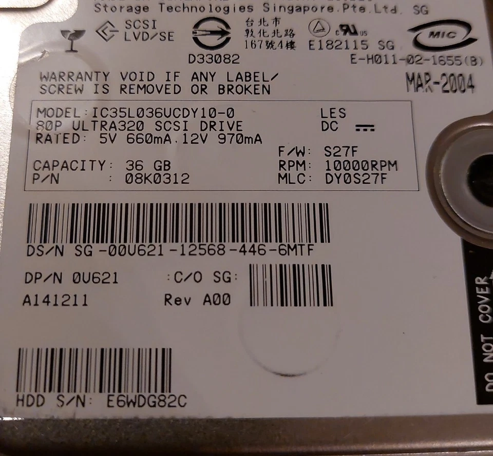 36GB Hitachi Ultrastar IC35L036UCDY10-0 08K0312 Ultra320 SCSI 80-pin SCA Drive - Image 3 of 4