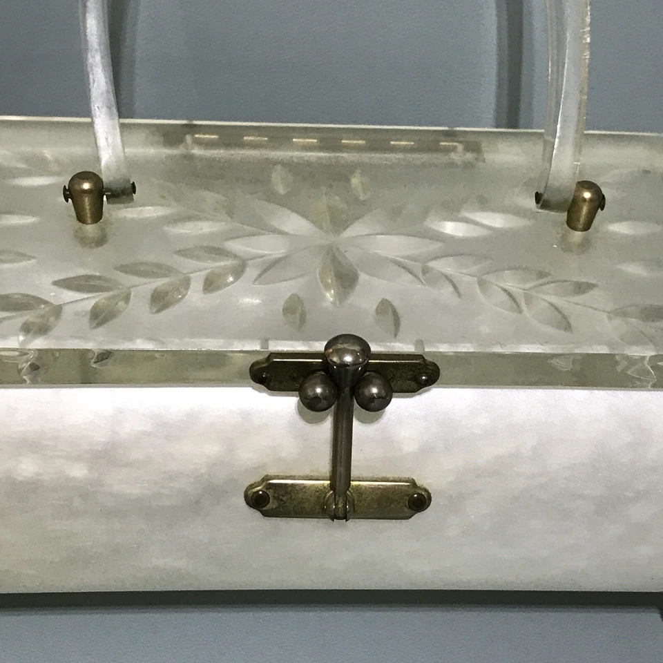 Cartera Caja Vintage Charles S Kahn Miami Lucite Blanco Perla Flor Diseño Foto 2 de 4