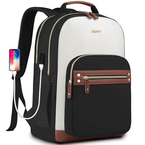 Sleek 15.6 Inch Laptop Backpack for Women in Black Beige-image