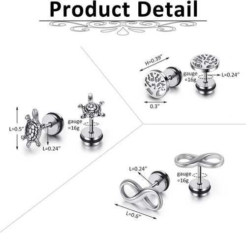 8 Pairs Earrings for Men Stainless Steel Stud Earrings Set for Men Women Cross D - Picture 3 of 5