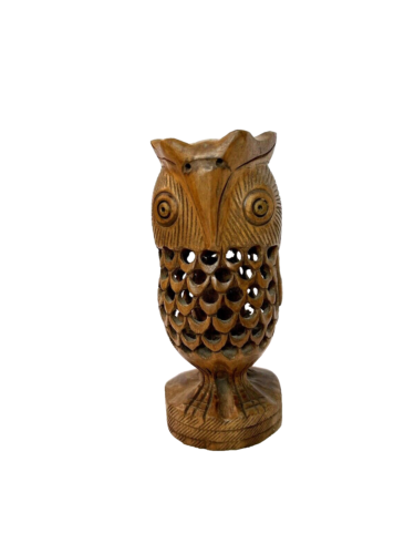 Handcarved Wooden Owl Figurine Ornament Statue Home Décor - Afbeelding 1 van 11