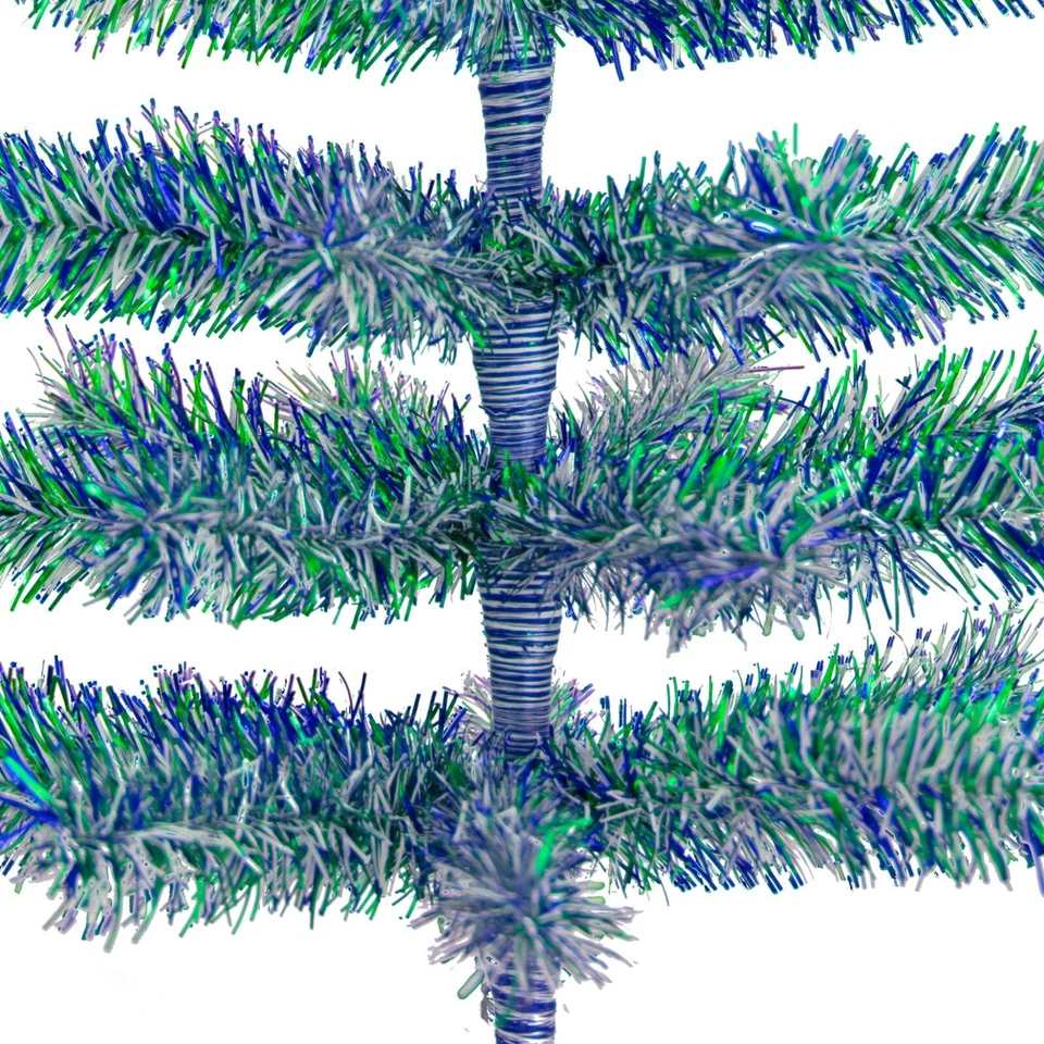 Shiny Blue and Matte White Firework Tinsel Christmas Tree Stand Included - Image 4 of 4