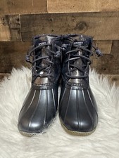 Sperry Saltwater Duck Boots Kids 4M Black Lace Up Mid Calf Round Toe STK163856