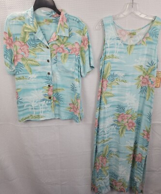 Tahiti Reef Club 2pc Maxi Dress & Over Blouse Tropical Floral Size Medium  NWT | eBay