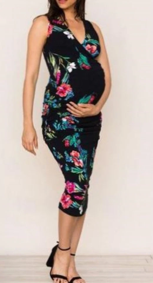 Yumi Kim Womens Midi Dress Flower Child Hold Tight Floral Maternity Dress Sz L - Image 2 of 4