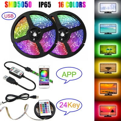 LED Strip Light 5050 RGB TV Backlight 5V USB Bluetooth/24Key Remote Waterproof
