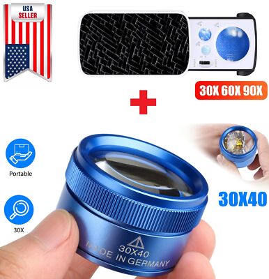 2× Jewelers Loupe Magnifier Light 30X 60X 90X Jewelry Loop Magnifying Glass USA