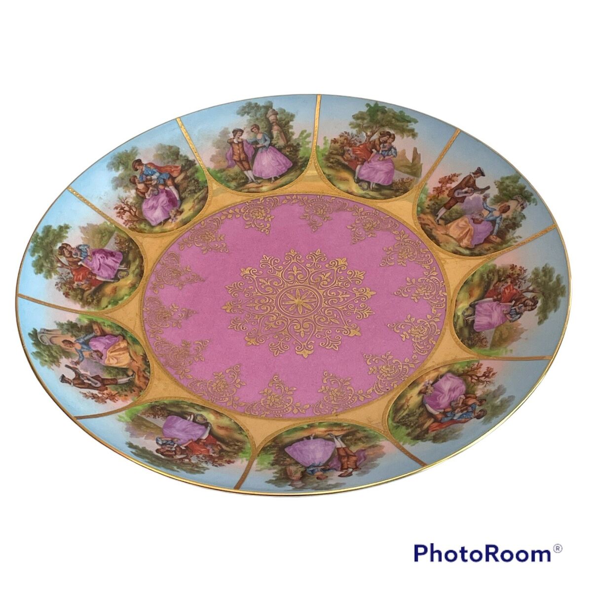 Vintage Fragonard Courting Couple Love Story Plate Pink Gold