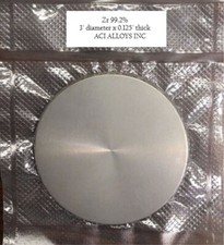 Zirconium sputter target Zr 99.2 pure, 3" diameter x 0.125" thick