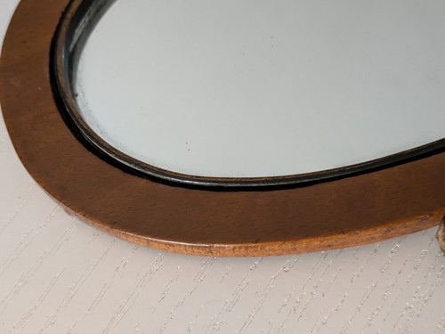 Specchio ovale girevole da toeletta fatto a mano in legno del 900- 32 X 15 cm - Foto 8 di 24