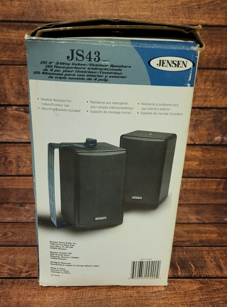 Jensen JS43 4" 3Way Indoor/Outdoor Interior/Exterior Speakers New Open