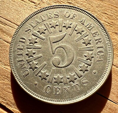 1866 SHIELD NICKEL WITH RAYS 5C AU++ RARE ANTIQUE COLLECTIBLE U.S.