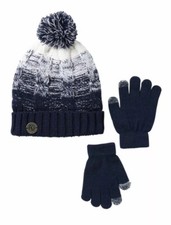 DKNY Cable Knit Faux Shearling Lined Beanie  Tech Gloves Set Big Girls Navy