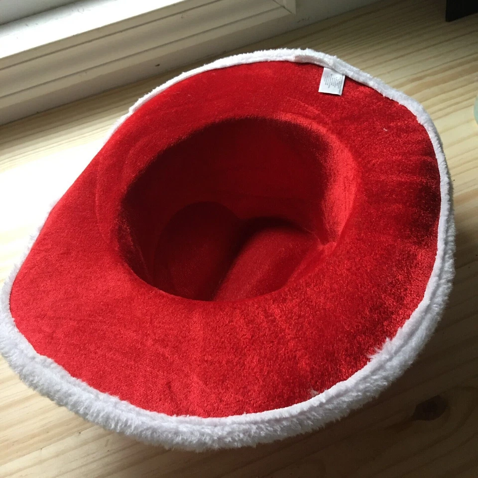 Red & white Unisex Santa Western Cowboy Costume Hat Size 7-1/4 - Image 2 of 4