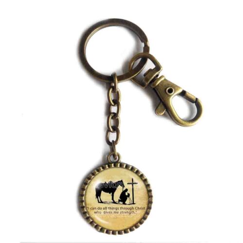 PRAYING COWBOY Keychain Key Chain Key Ring Keyring Car Cross Horse Christian - Afbeelding 1 van 2