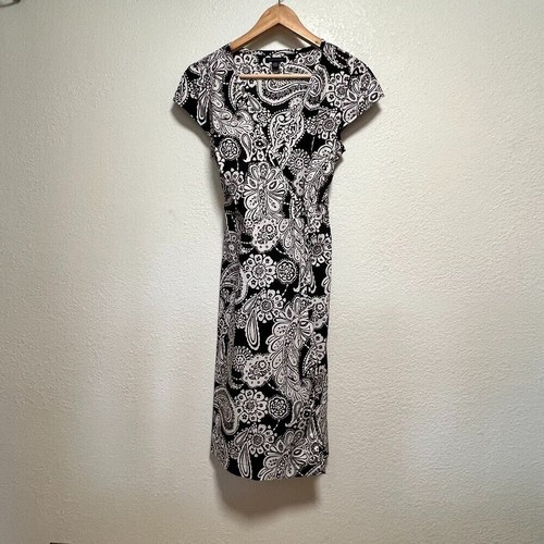 Tommy Hilfiger 100% Cotton Wrap Dress Black White Paisley Womens Size SP