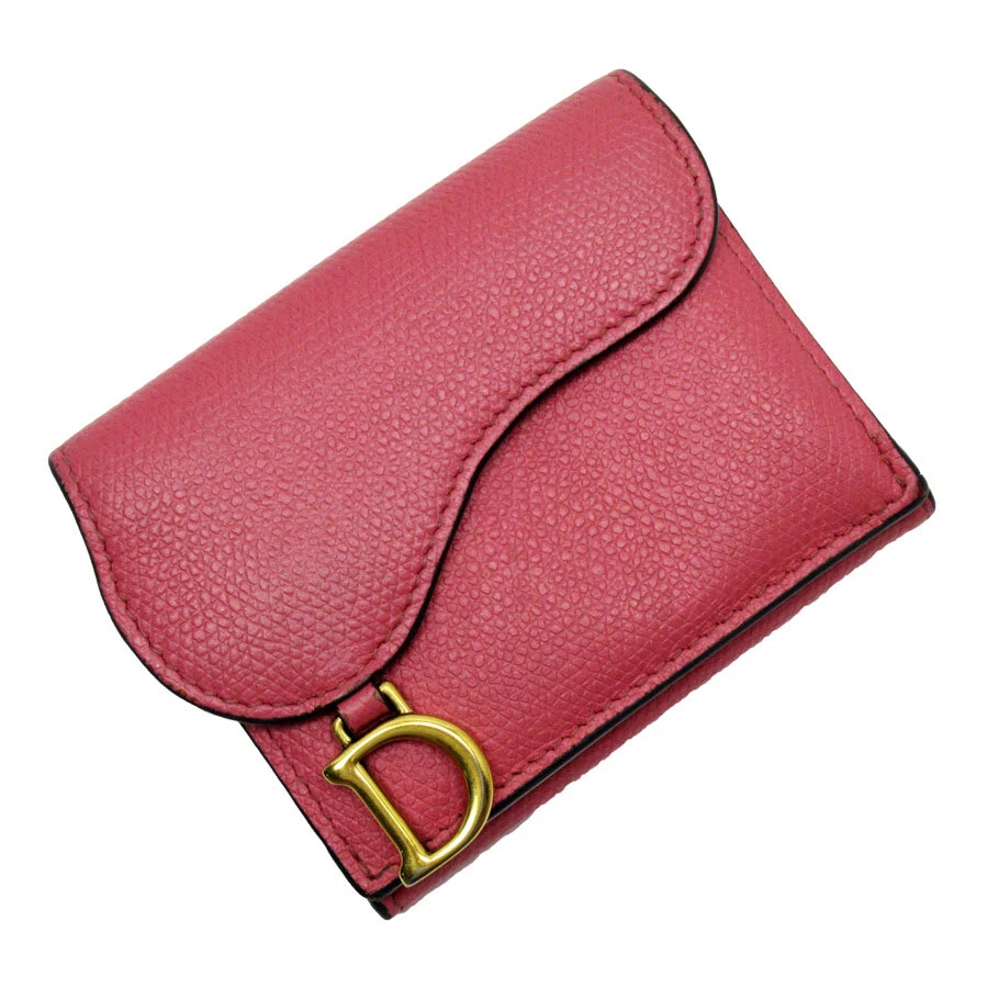 Christian Dior SELLE rose portefeuille triple beige cuir uni /