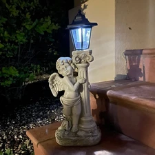 Angel Statue with Solar Lights (Left) 19.7 Inch, Outdoor Solar Angel Garden Stat