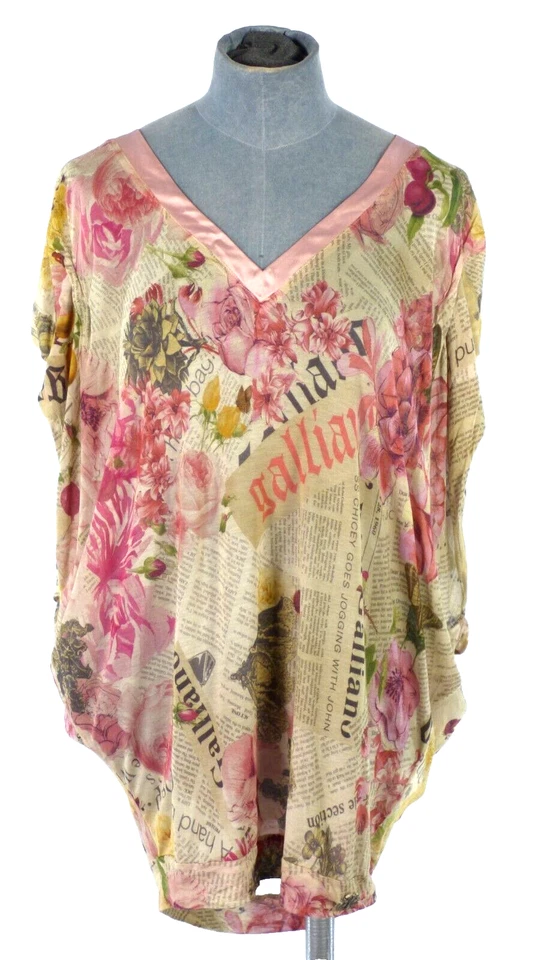 John Galliano Blouse Newspaper Floral Print Kaftan Vintage Y2K Slouchy Iconic M