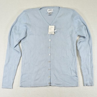 Vintage Jacqueline Ferrar NWT Silk Blend Ribbed Cardigan Sweater Light Blue L
