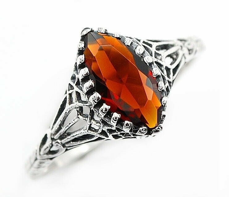  1CT Fire Garnet 925 Sterling Silver Nouveau Ring Jewelry Sz 6 Z6-6