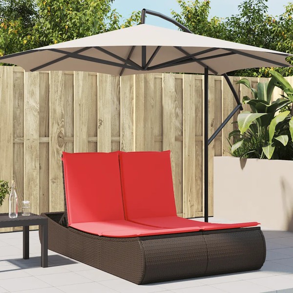 Doppel-Sonnenliege Poly Rattan Braun Mit Auflagen FüR Garten Terrasse Balkon-image